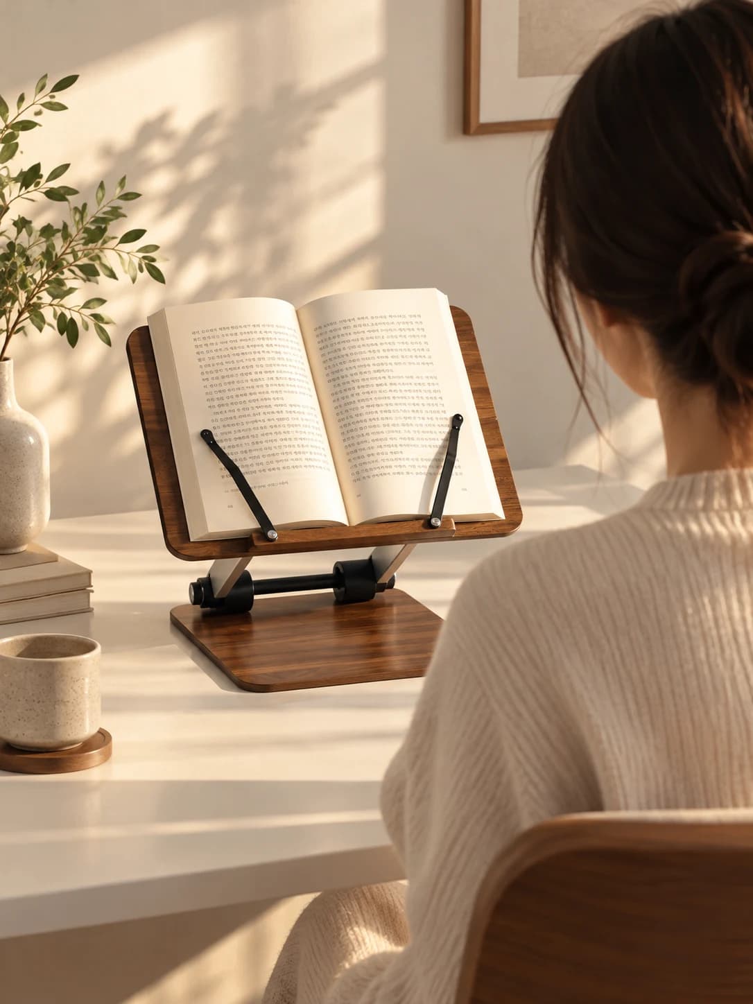 따뜻한 서재 공간에 자연스럽게 놓인 Void Book Stand